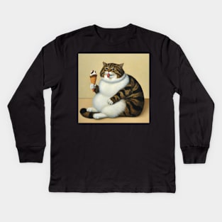 Chonky cat eating ice cream Kids Long Sleeve T-Shirt